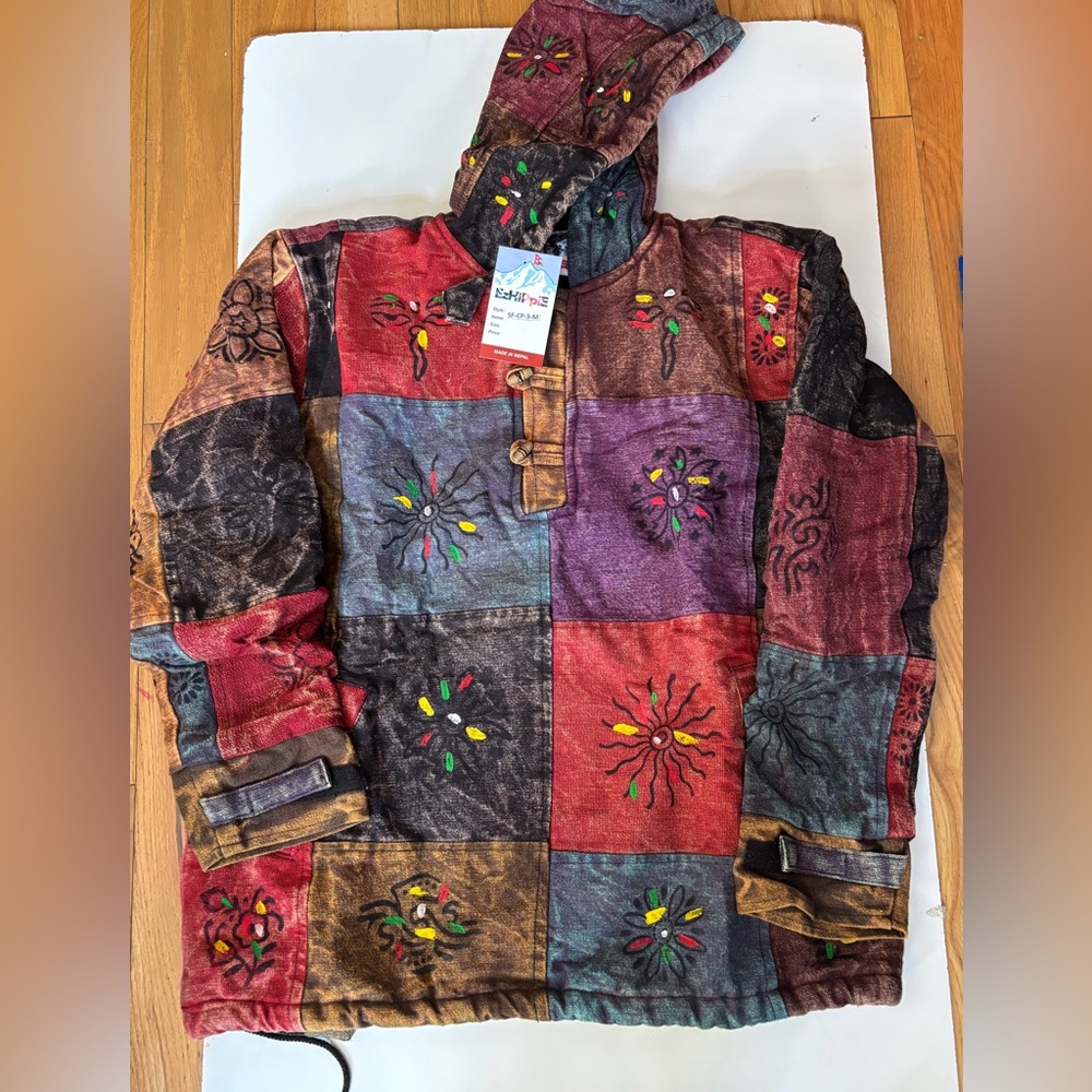 Colorful Patchwork boho Hoodie sz‎ M